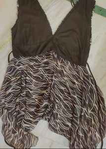 Brown Printed Dress For Girl Or Woman 30 Bust