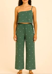Green Crop Top &amp; Wide Leg Pants Set