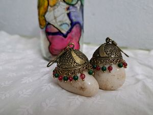 Antique Jhumka With Red And Green Beads