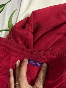 Red Flared Cotton Skirt