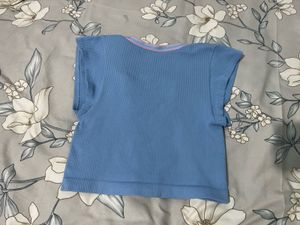 Cute Blue Ribbed Crop Top