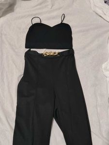 Black Crop Top & Chain Pants Set