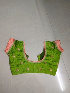 Peach Colour Saree Green Blouse