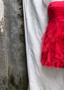 I. Red Strapless Ruffle Dress