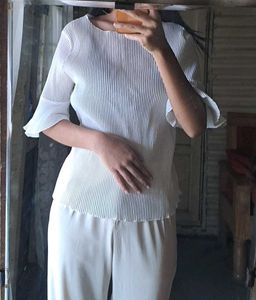 White Pleated Top with Ruffle Sleeves
