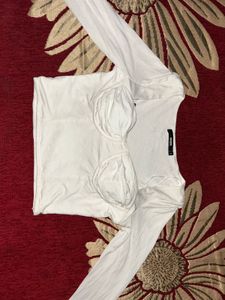 White Long Sleeve Crop Top