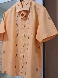Embroidered Peach Short-Sleeve Shirt