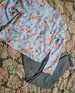 Floral Print Top &amp; jeans combo