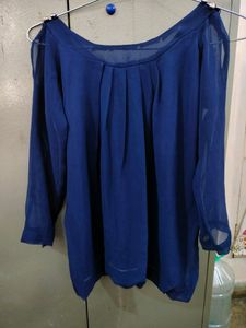 Navy Blue Cold Shoulder Balloon Top