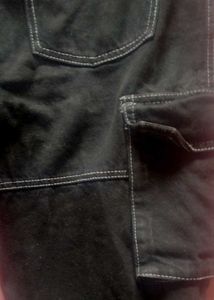 Black Contrast Stitch Cargo Pants