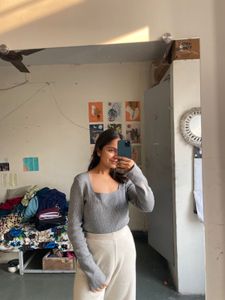 Grey Knit Square Neck Sweater