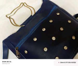 Blue Rhinestone Embellished Satchel
