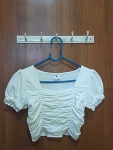 White Balloon Sleeve Top