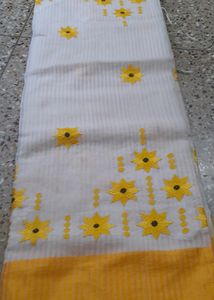 Handloom Saree With Phulkari Stitch Work