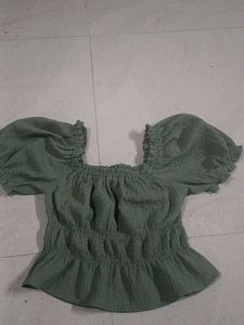 Sage Green Smocked Puff Sleeve Top