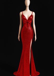 Red Sequin Gown with Bow