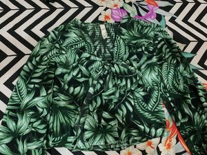 Kazo Tropical Print Tie-Front Blouse