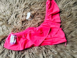 H&amp;M bright pink, one-shoulder swimsuit top