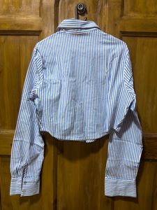 Zara Striped Crop Button-Down Shirt