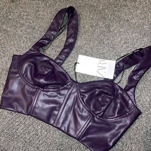 ZARA FAUX LEATHER BUSTIER TOP💜🟪🟣