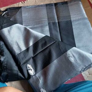 Silver Black Banarasi Silk Saree