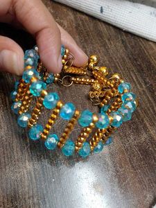 Teal &amp; Gold Beaded Coil Bracelet