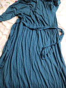 Women Teal Blue Solid sift Dress With Belt