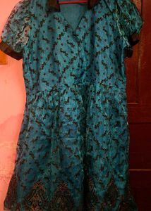 Peacock Colour V Neck Short Gown