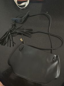 Black Leather Tassel Crossbody
