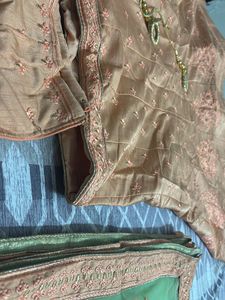 Peach &amp; Neon Green Lehenga (Set Of 3)