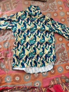 Leaf Print Button-Down Shirt