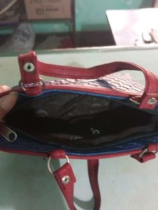 Woven Style Blue &amp; Red Medium Shoulder Handbag.