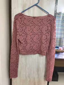 Shein Pink Lace Crop Top