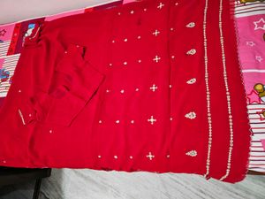 Red Saree IN Stones Work