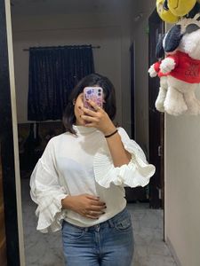 white top with net baloon sleeves