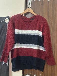 Striped V-Neck Knit Sweater