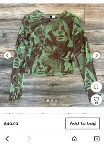 H&amp;M Green Graphic Mesh Long Sleeve