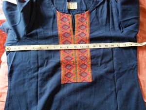 Blue Handloom Kurta With Embroidered Effects