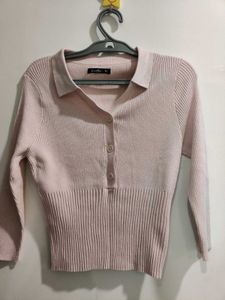 Cute Pink Knit Polo Top