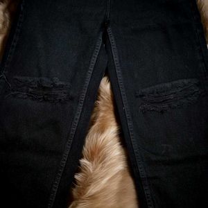 Black Ripped Wide-Leg Jeans for Women