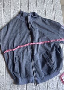 Gray Zip-Up Jacket with Sleeve Detail