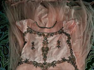 90% Off 💥 Barbie Peach Net Heavy Gown With Stones