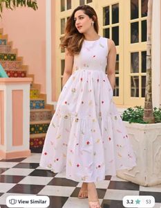 White Floral Embroidered Sleeveless Dress