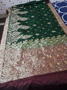Green  Banaras Embroidered Fabric Heavy Work Saree