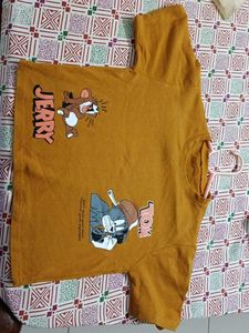 "Trendy Mustard Tom & Jerry Crop Top