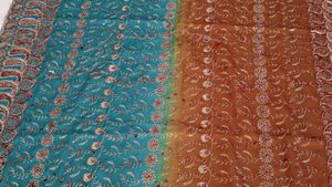 Blue-Brown Fully Embellished Bridal Dupatta