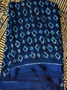 Blue Printed Saree With Satin Design