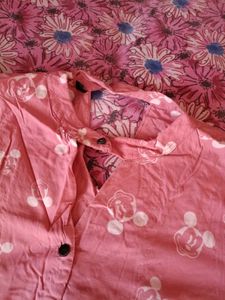 Pink Top With A Cute Print &amp; Flowy Sleeves