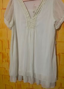 White Beaded V-Neck Tunic