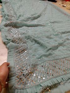 mirror work new style Saree with blouse piece